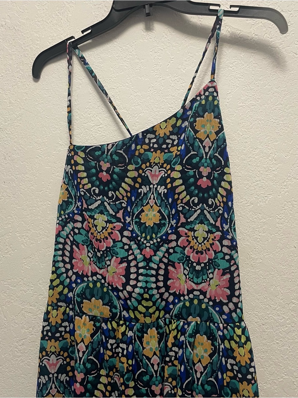 Boho Festival Resort Cottagecore One Shoulder Maxi Dress XL Tall Floral Paisley - Picture 3 of 6